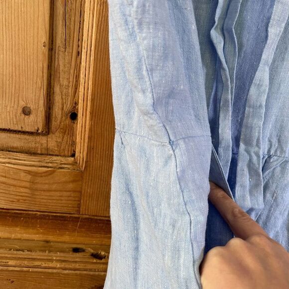 Ann Taylor LOFT Size 2 Blue Linen‎ Tank Dress Open Back Classic Pockets Belted - Picture 5 of 11